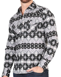 El General -Men's Black and Gray Tribal Geometric Western Shirt 44397