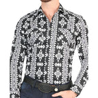 El General - Men's Black Western Shirt with Tribal Patterns 44399