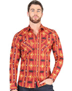 El General - Men's Western Shirt in Brick with Geometric Design 44400