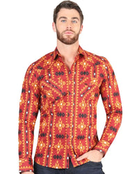 El General - Men's Western Shirt in Brick with Geometric Design 44400