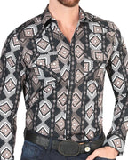 El General - Men's Black Western Shirt with Geometric Pattern 44402