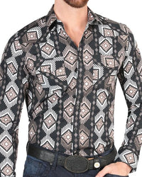 El General - Men's Black Western Shirt with Geometric Pattern 44402