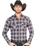 El General - Men's Navy Western Shirt with Geometric Design 44403