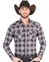 El General - Men's Navy Western Shirt with Geometric Design 44403