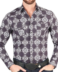 El General - Men's Navy Western Shirt with Geometric Design 44403