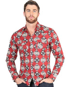 El General - Men's Red Western Shirt with Geometric Pattern  44404
