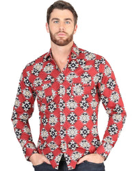 El General - Men's Red Western Shirt with Geometric Pattern  44404