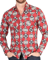 El General - Men's Red Western Shirt with Geometric Pattern  44404
