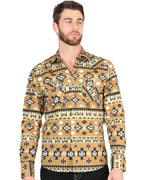 El General - Men's Mustard Western Shirt with Geometric Print 44417