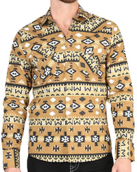 El General - Men's Mustard Western Shirt with Geometric Print 44417