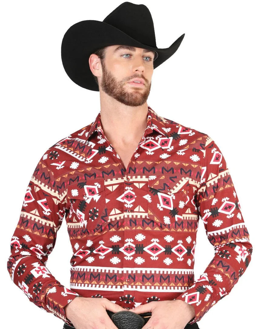 El General - Men's Red Tribal Geometric Western Shirt – El General 44418