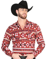 El General - Men's Red Tribal Geometric Western Shirt – El General 44418