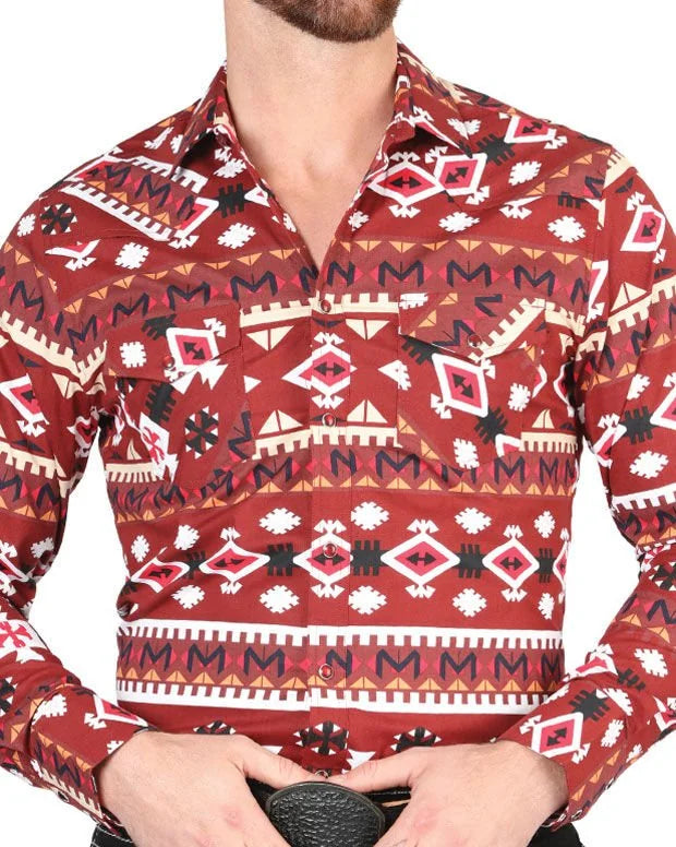 El General - Men's Red Tribal Geometric Western Shirt – El General 44418