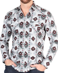 El General - Men's Gray Western Shirt with Geometric Pattern 44425