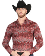 El General - Men's Burgundy Cowboy Shirt with Southwestern Patterns 44431