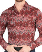 El General - Men's Burgundy Cowboy Shirt with Southwestern Patterns 44431