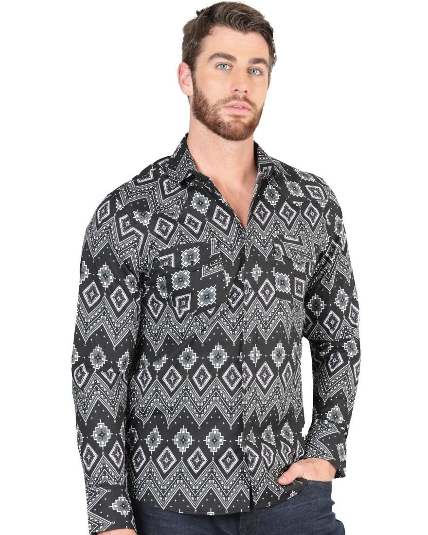 El General - Men's Black Western Shirt with Geometric Pattern  44432
