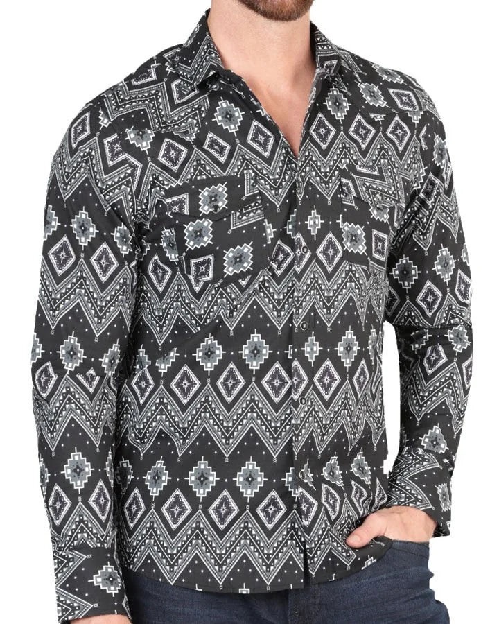 El General - Men's Black Western Shirt with Geometric Pattern  44432