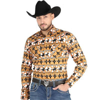 El General - Men's Taupe Western Shirt with Cowboy Print 44477