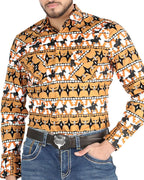 El General - Men's Taupe Western Shirt with Cowboy Print 44477