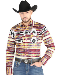 El General - Men's Multicolor Western Shirt with Striped Tribal Design 44487