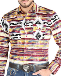 El General - Men's Multicolor Western Shirt with Striped Tribal Design 44487