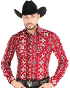 El General - Men's Red Western Shirt with Geometric Print 44504