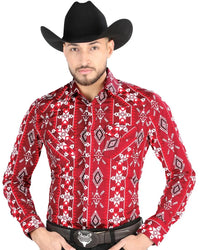El General - Men's Red Western Shirt with Geometric Print 44504