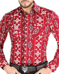 El General - Men's Red Western Shirt with Geometric Print 44504