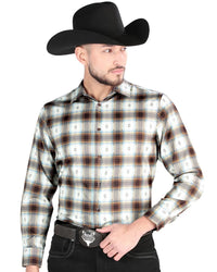 El General - Men's Western Shirt in Brown-Sand Plaid – Short or Long Sleeve 44700