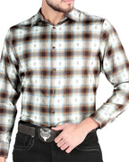 El General - Men's Western Shirt in Brown-Sand Plaid – Short or Long Sleeve 44700