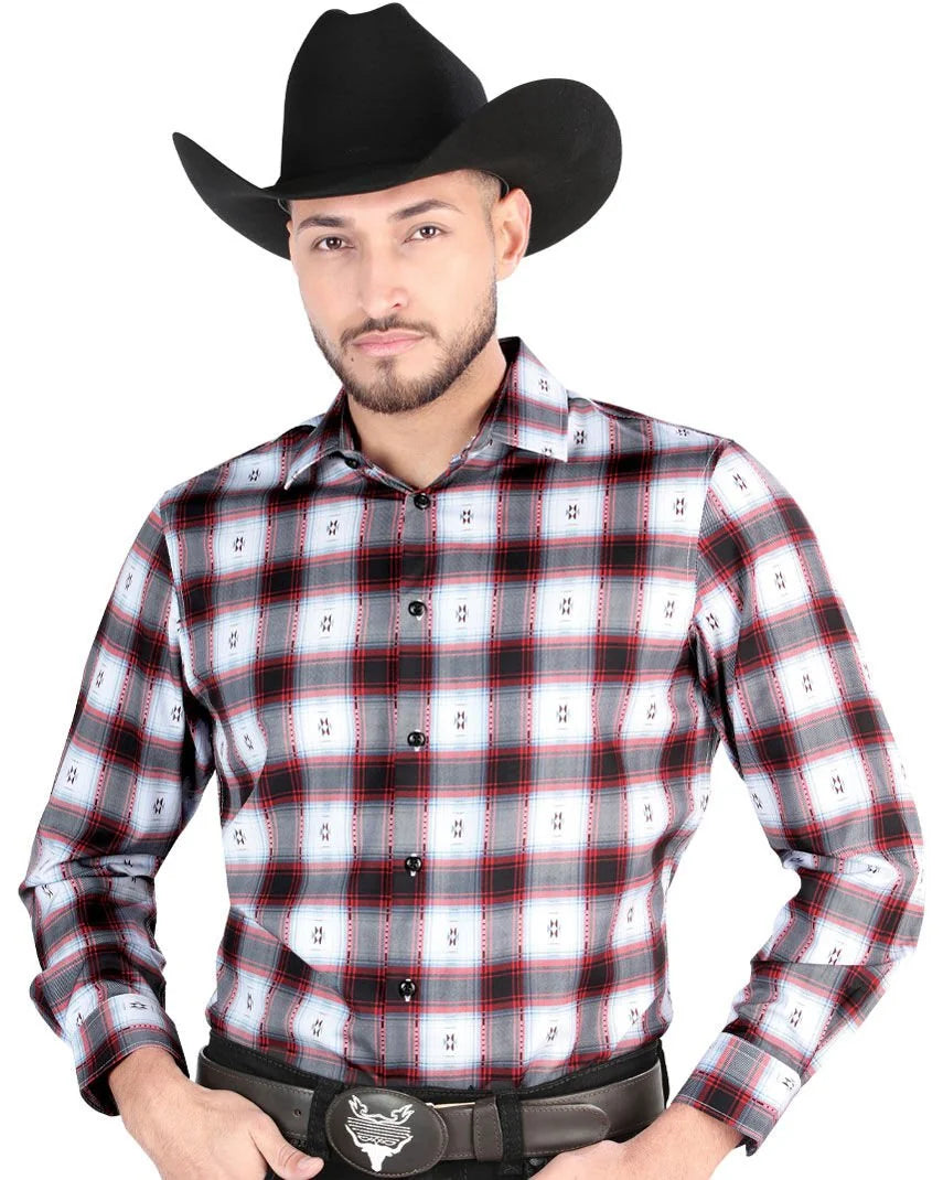 El General - Men's Western Shirt in Black and Red Plaid 44701