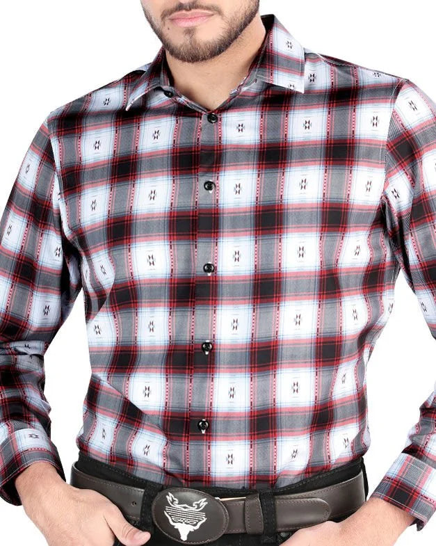 El General - Men's Western Shirt in Black and Red Plaid 44701