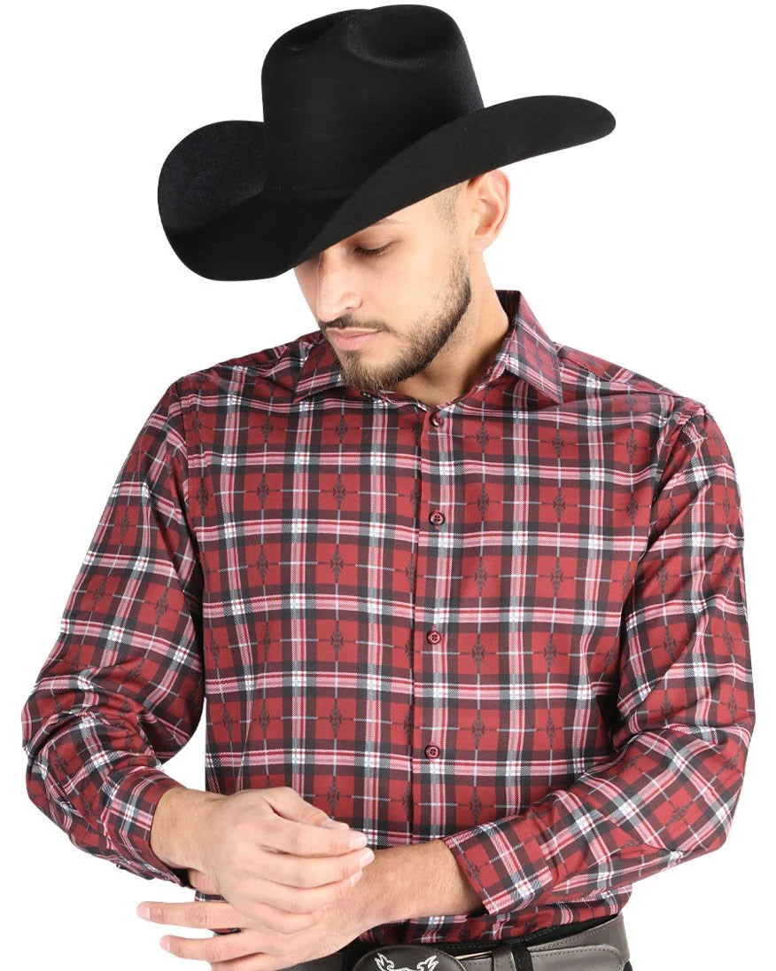 El General - Men’s Western Shirt in Red Plaid 44710