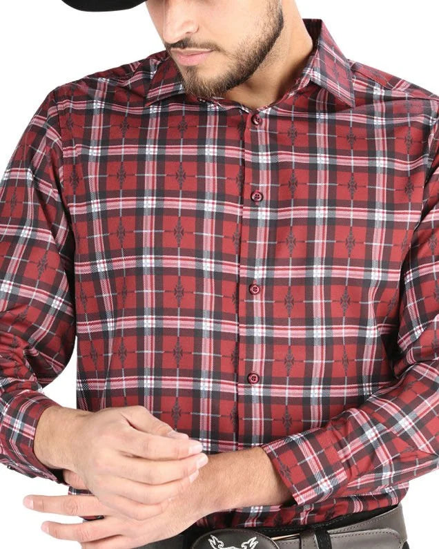 El General - Men’s Western Shirt in Red Plaid 44710
