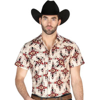 El General - Ivory Short-Sleeve Western Shirt with Santa Fe-Inspired Design  44448
