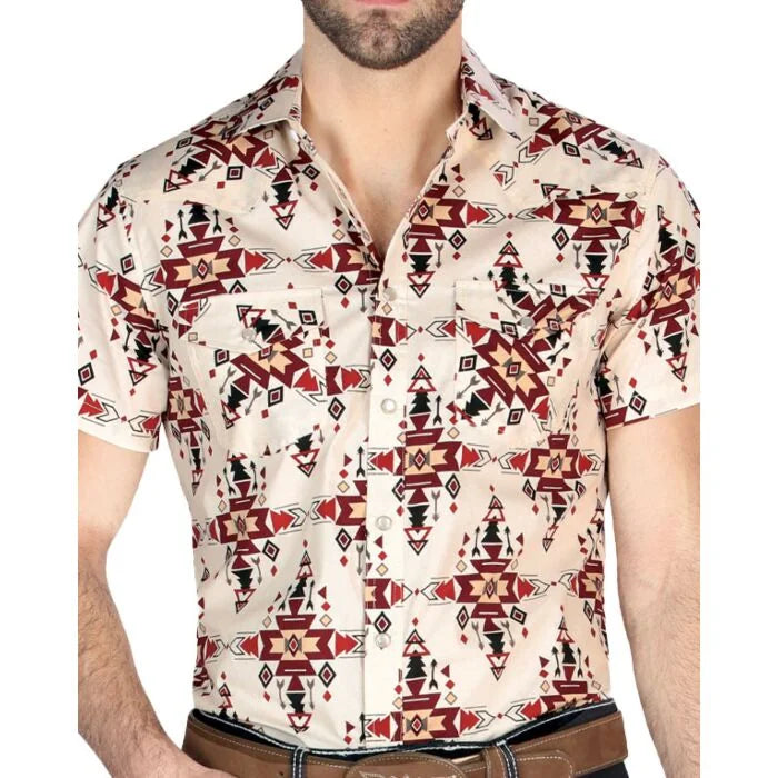 El General - Ivory Short-Sleeve Western Shirt with Santa Fe-Inspired Design  44448