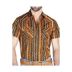 El General - Mustard Short-Sleeve Western Shirt with Aztec-Inspired Design 44455