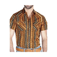 El General - Mustard Short-Sleeve Western Shirt with Aztec-Inspired Design 44455