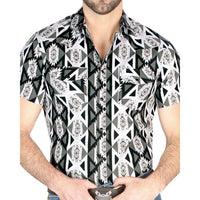 El General - Gray Short-Sleeve Western Shirt with Bold Geometric Design 44459