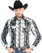 El General - Men's Black Western Shirt with Cow Skull Print –44491