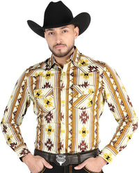 El General - Men's Taupe Western Geometric Shirt 44471