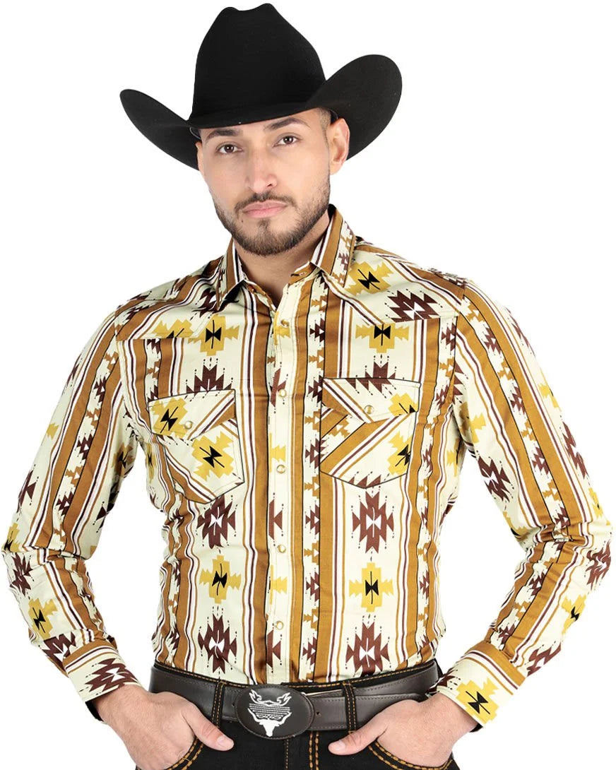 El General - Men's Taupe Western Geometric Shirt 44471