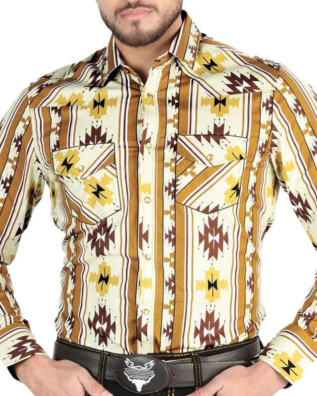El General - Men's Taupe Western Geometric Shirt 44471