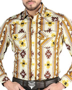 El General - Men's Taupe Western Geometric Shirt 44471