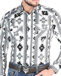 El General - Men's White Western Shirt with Geometric Print 44470