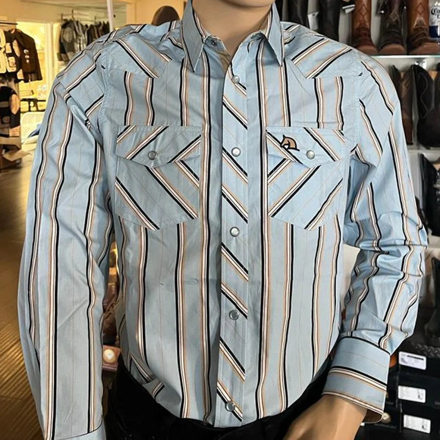 White Diamonds Boots - Men's  Long Sleeve  Striped Western Shirt - Baby Blue WD-834