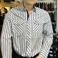 White Diamonds Boots - Men's  Long Sleeve  Striped Western Shirt - Black & White WD-839