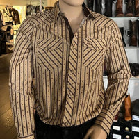 White Diamonds Boots - Men's Long Sleeve Striped Western Shirt -Camel  WD-837