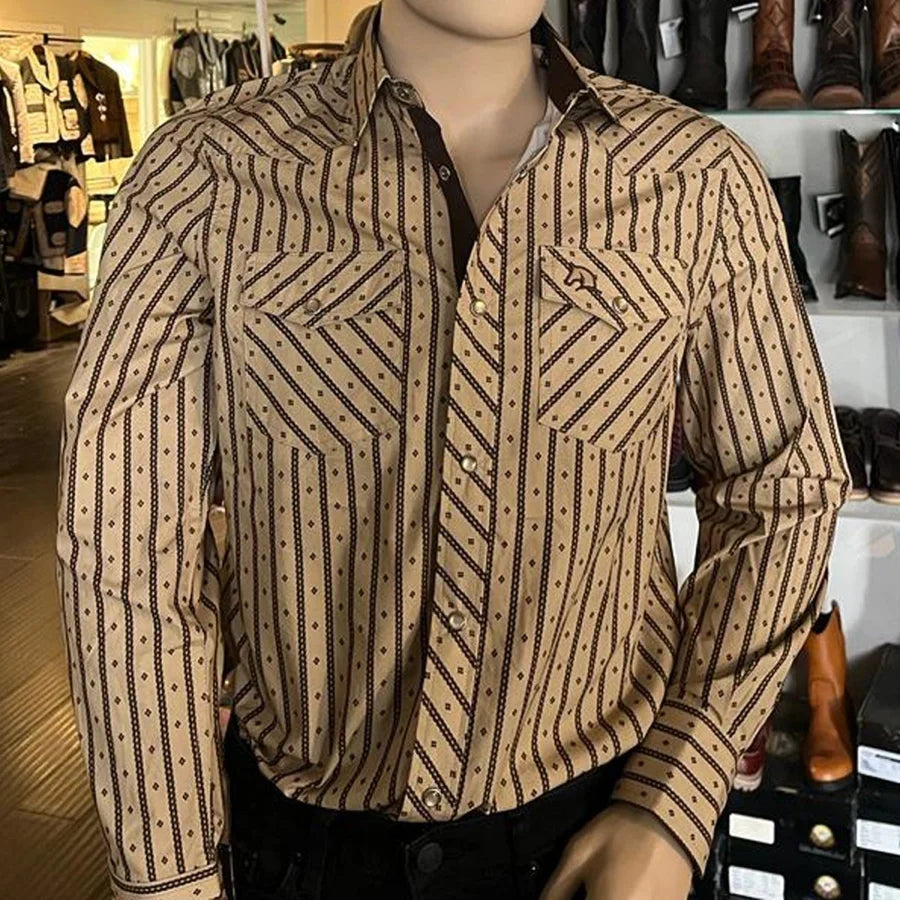 White Diamonds Boots - Men's Long Sleeve Striped Western Shirt -Camel  WD-837